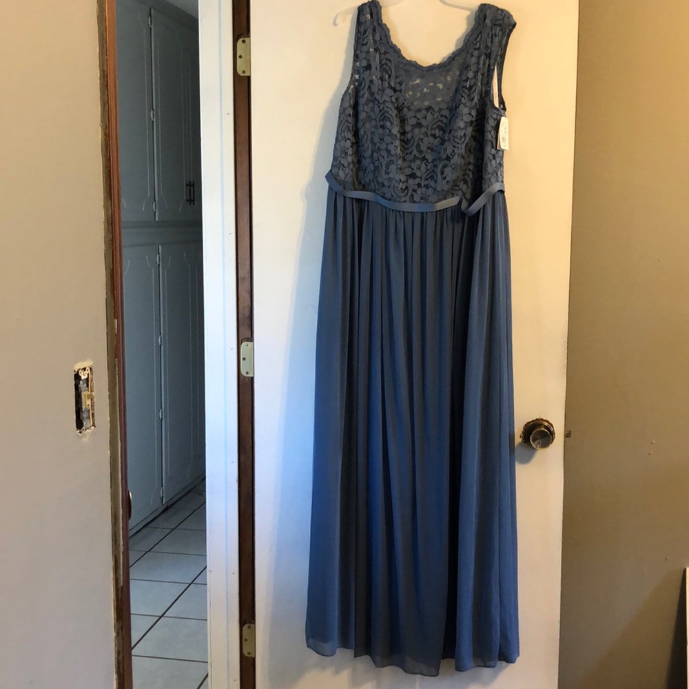 Steel blue bridesmaid dress from David’s Bridal.